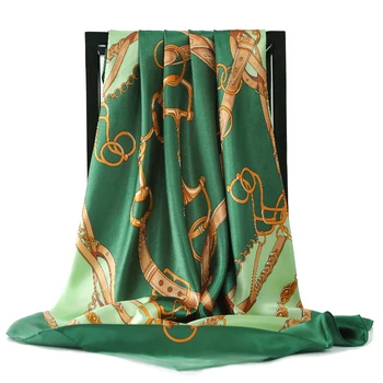 

Silk Scarves Women Print Foulard Satin Square Head Hijab Scarfs For Ladies Luxury Brand Shawls 90cm Bandana female muffler Scarf