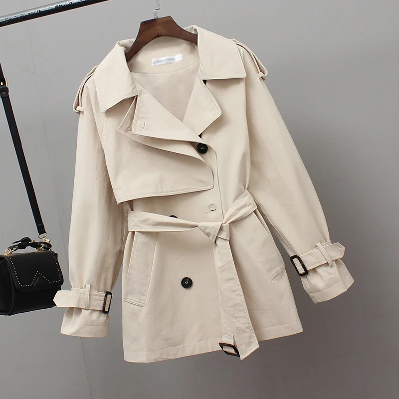 Women Short Trench 2020 Classic England Style Windbreaker With Sashes Oversize Double Breasted Vintage Spring Autum New Overcoat