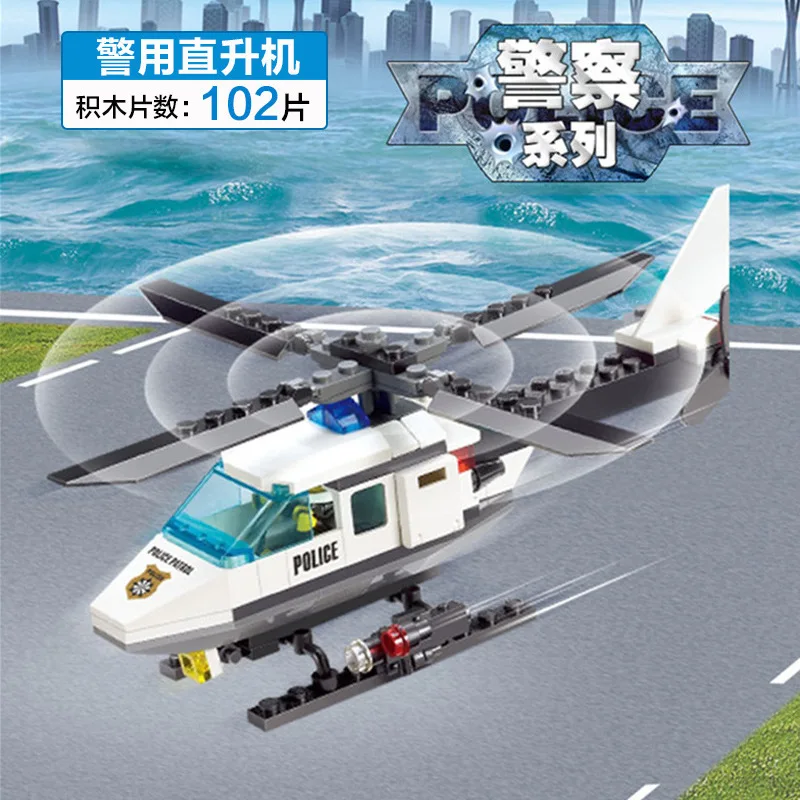 

Children'S Educational Toy KAZI Assembled Inserted Building Blocks Set 6729 Police Helicopters And Airplane