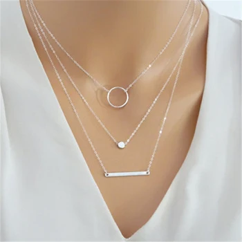 

Korean Simple Gold Geometric Chain Choker Necklace Women's Charming Multi-layer Pendant Jewelry Girls Fashion New Year Gifts