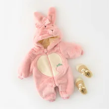 Barboteuse en fourrure de lapin pour bébé, vêtement une pièce épais et chaud, Double couche, hiver 