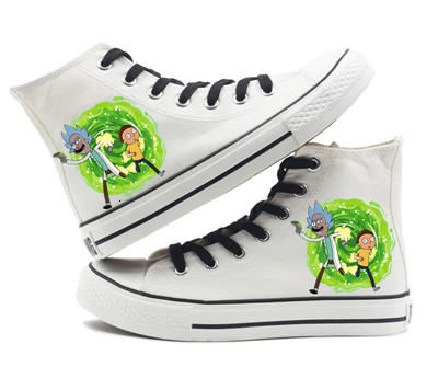 Advanture Rick and morty Pickle Rick Shoes High top Canvas Flat Sneakers Shoes Women Casual Printing Shoes Leisure Shoes - Цвет: H