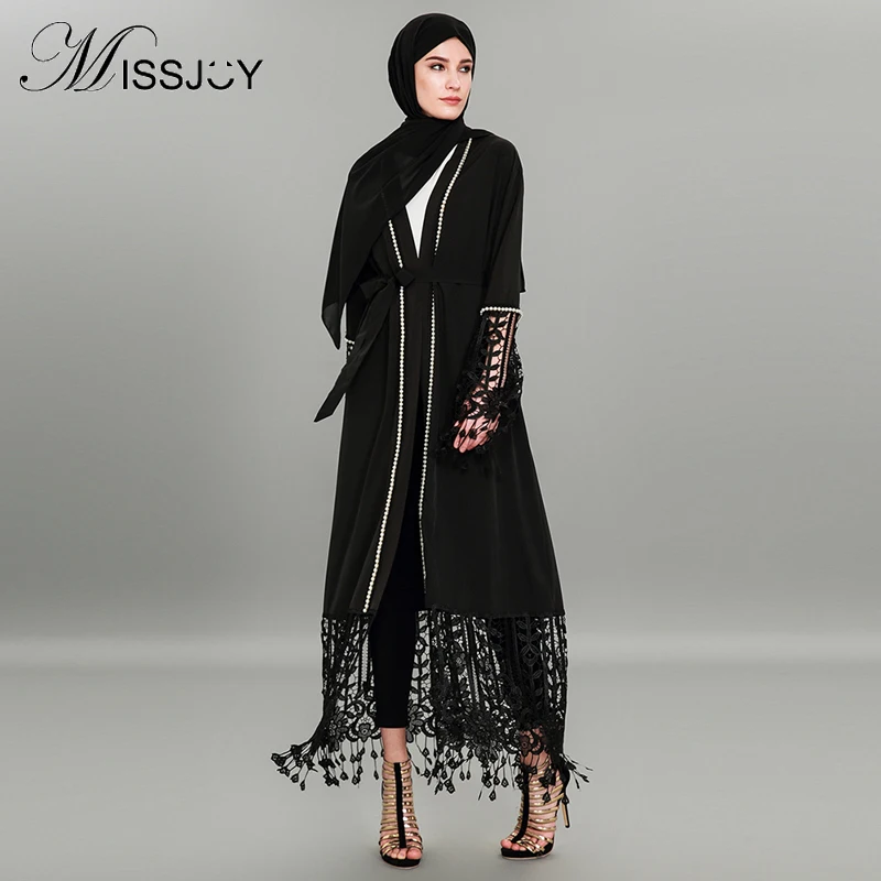 

Muslim plus size 4XL Abayas for Women Dubai Kaftan Long Kimono Robe Turkish Party Dress beaded lace stitching cardigan