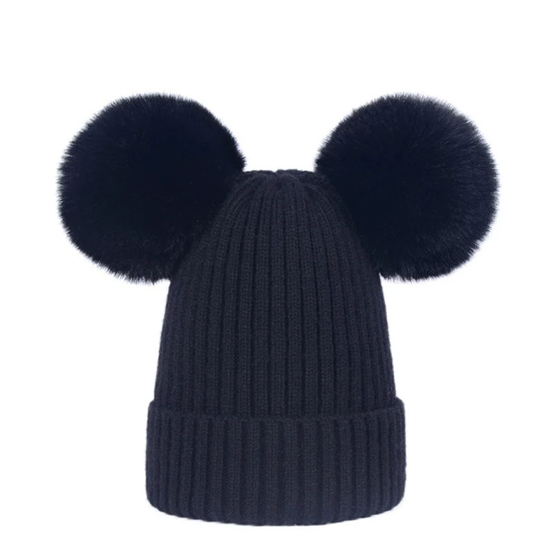 Повседневная хлопковая зимняя женская шапка с парой помпонами шапка-маска для дам девушек черные синие Желтые красные серые женские шапочки