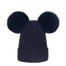 Повседневная хлопковая зимняя женская шапка с парой помпонами шапка-маска для дам девушек черные синие Желтые красные серые женские шапочки