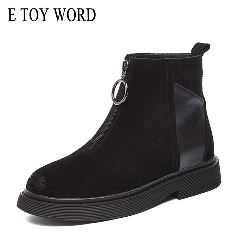 

E TOY WORD Autumn Women boots Square Heels front zipper boots Fashion Black Suede Leather Ankle Boots shoes Woman Size 35-40