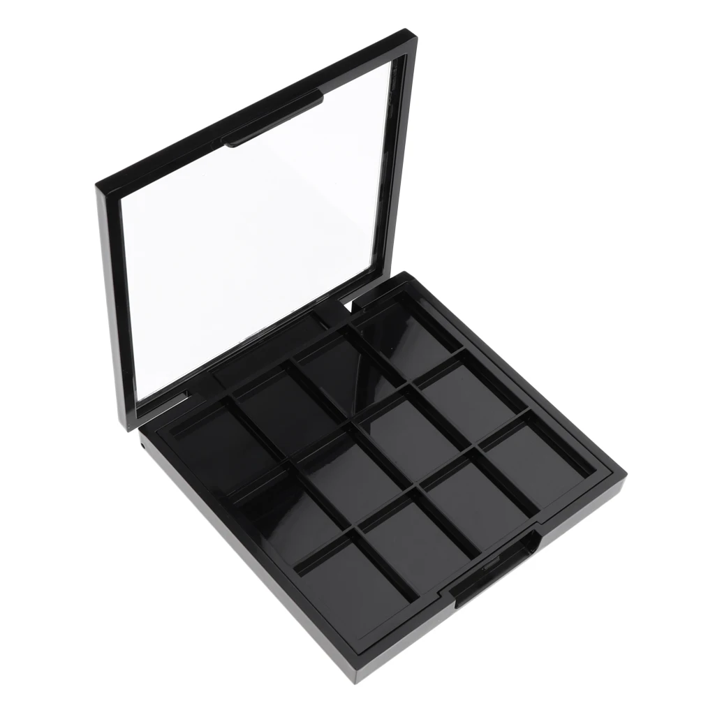 2Pcs Empty Powder Makeup Palette Case for Eyeshadow Blusher Lipstick Cosmetic DIY Plate, 12 Grids, Black