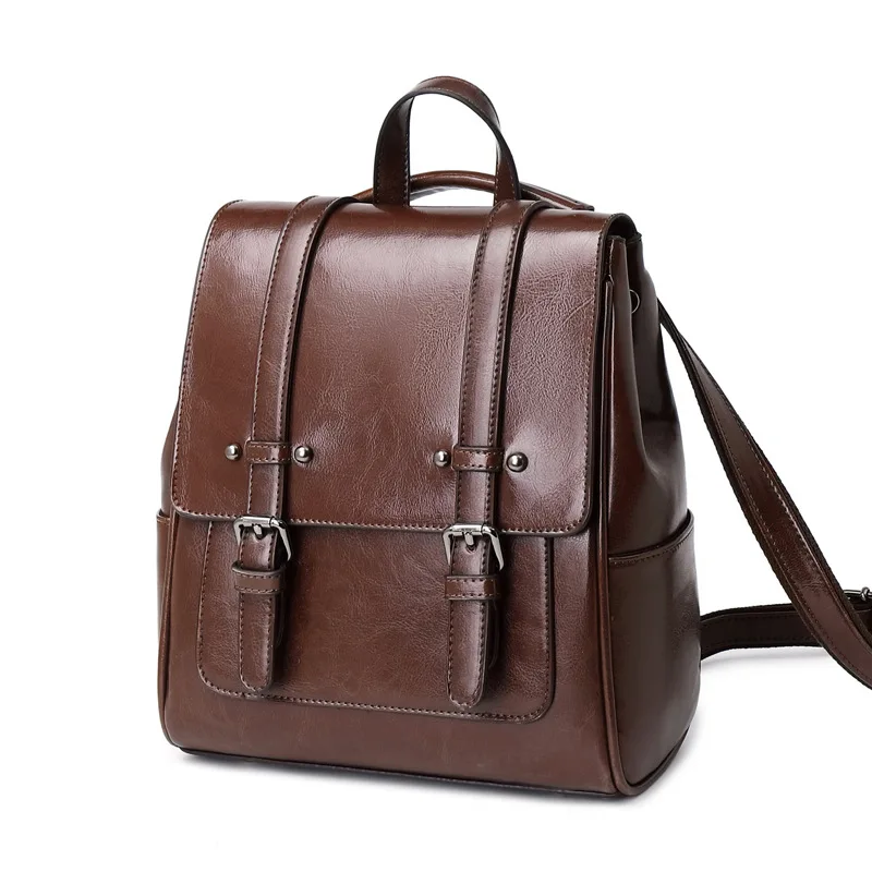 

2020 New Spring Dress Women Split Leather Backpack Solid Four Color Large Capacity Wear-resistant Rivet Boston Backpack