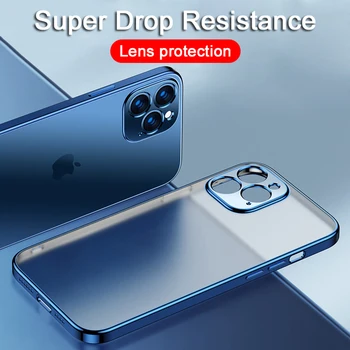 iPhone 11 12 13 Pro Max 용 고급 도금 사각 프레임 실리콘 투명 케이스