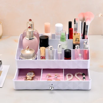 

New Plastic Makeup Organizer Storage Box for Jewelry Cosmetic Brushes Lipsticks Holder with Drawer 10 Grids Desktop Storage Case
