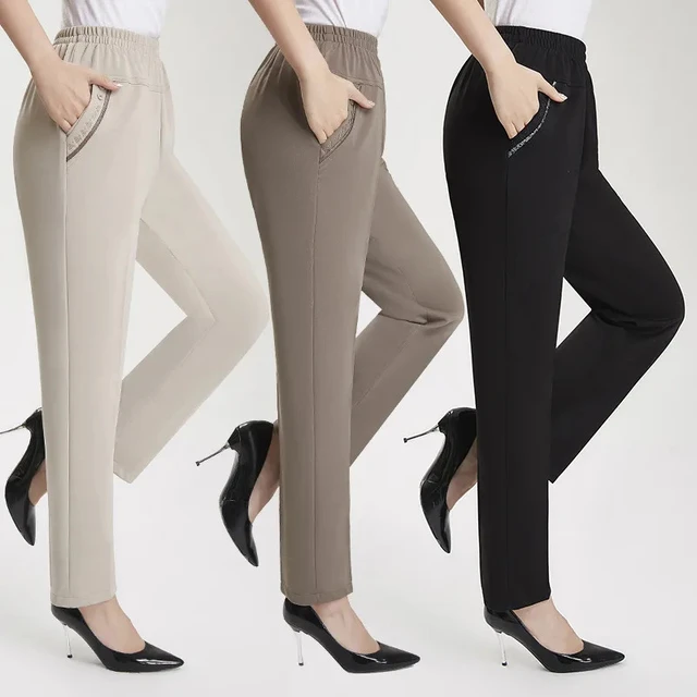 Summer Women Pants Large Sizes Elderly  Elastic Waist Pants Female Large  Size - Pants & Capris - Aliexpress