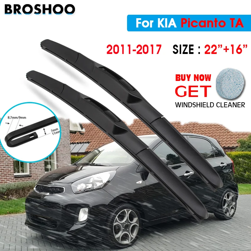 

Car Wiper Blade For KIA Picanto TA 22"+16" 2011-2017 Atuo Windscreen Windshield Wipers Blades Window Wash Fit U Hook Arms