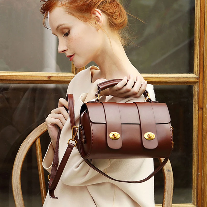 

New Arrive 2019 Women's Boston Bag High Quality Genuine Leather Handbags Vintage Shoulder Bags Small Messenger Bags Luxury Bags