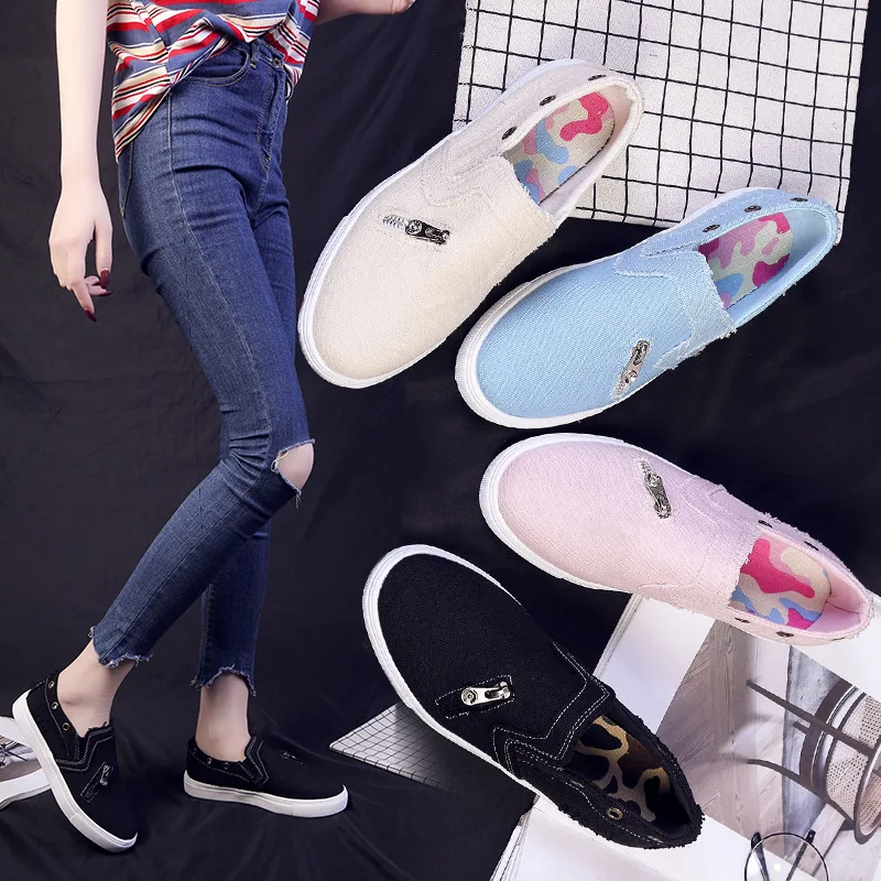 

2019 New Style Korean-style Casual Versatile Slip-on Canvas Shoes Women's Low Top Flat Top Shoes Couples Large Size Shoes 43