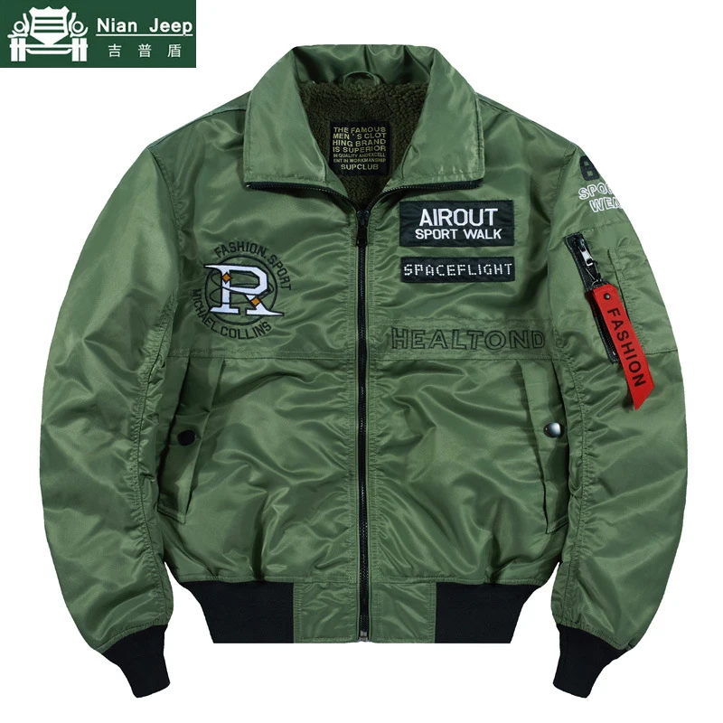 Новая зимняя военная куртка-бомбер для мужчин, Толстая куртка-пилот ВВС, многокарманная бейсбольная куртка с вышивкой из ленты, Мужская M-4XL
