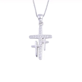 

925 Sterling Silver Zircon Starlight Cross Female Pendants 3 Cross Necklaces For Women Chain Collar Fashion Jewelry