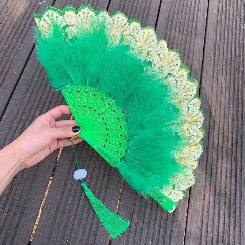 Lolita Feather Folding Fan Japanese Sweet Fairy Girl Dark Gothic Court Dance Hand Fan with Pendant Gift Wedding Party Decoration folding fan,hand fan,silk fans