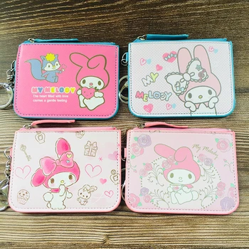 

1PCS My Melody Fashion Anime Card Holder PU Cartoon Credit Bags Coin Bus Cards Zipper Key chain Girls Birthday Gifts New