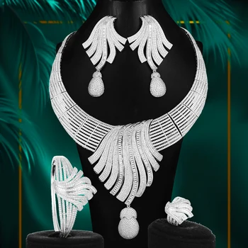 

GODKI Luxury Feather Lariat Flower Women Wedding Cubic Zirconia Choker Necklace Earring Dubai Jewelry Set Jewellery Addict