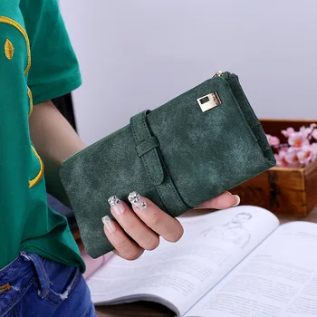 

Women Retro Matte Wallets PU Leather Long Purse Clutch Money Bag Female Draw Strap Vintage Wallet Fashion Credit Card Holder #15