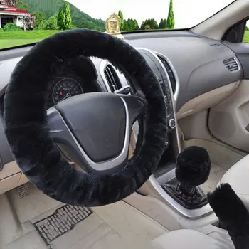 

Car Steering Wheel Cover Set Winter Universal Hand Brake Gear Cover Plush Cover Car Interior Accessories Three-piece Set