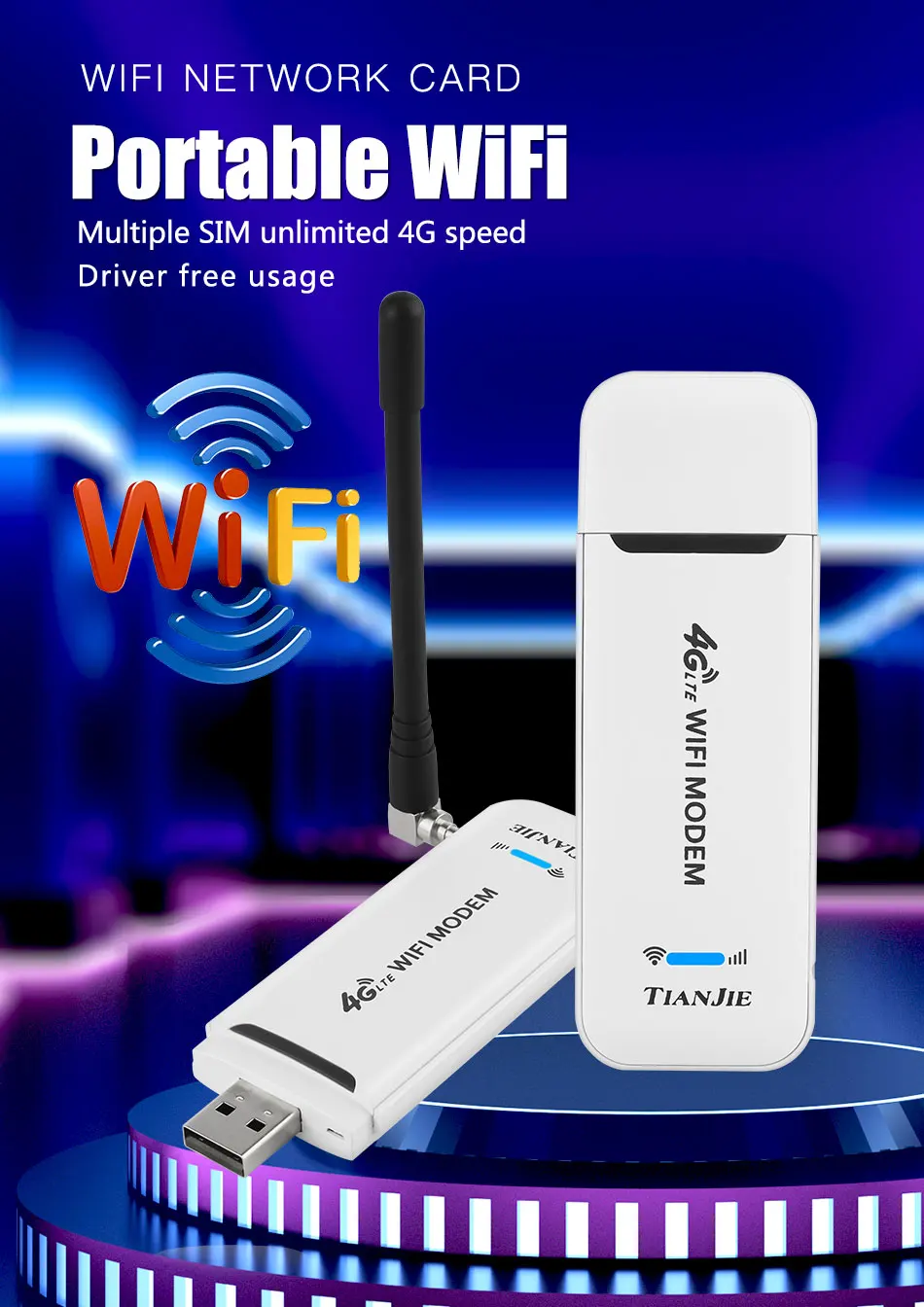 TIANJIE-Router WiFi Universal 3G 4G LTE FDD GSM, Mini módem USB inalámbrico portátil, Dongle con ranura para tarjeta SIM, pegatina WI-FI