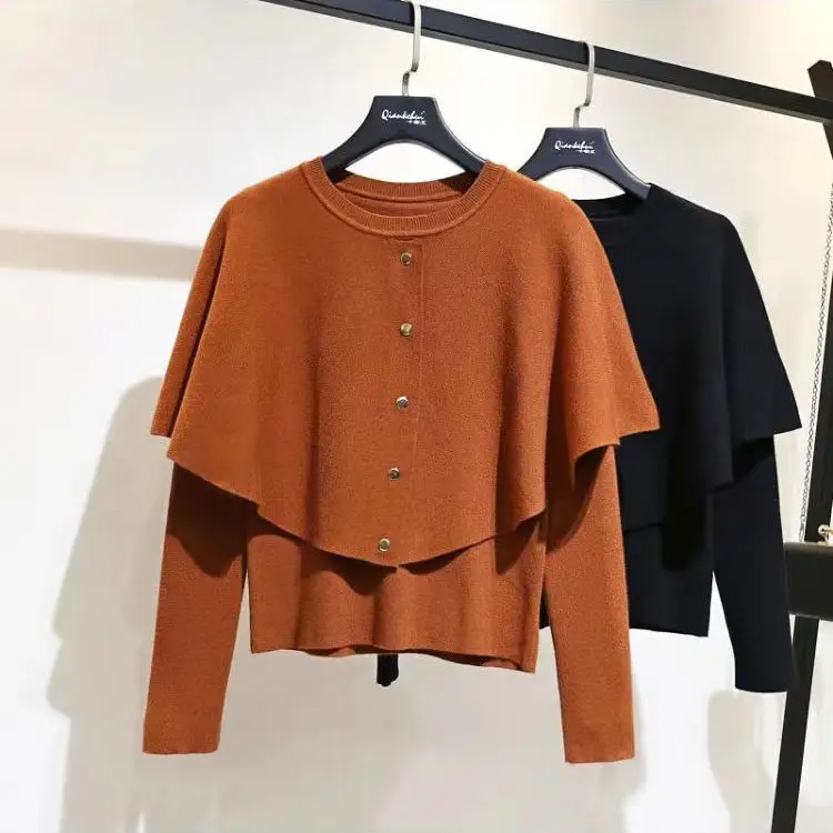 

Women Elegant Autumn Winter knitted Vintage Sweater Cloak Pullovers Female Knitted Lace Ruffles Shirts Lady knitting Shirt