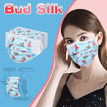 

50Pcs Christmas Disposable Non-woven 3-layer Face Mask Breathable Mask With Elastic Earband Breathable Adult Mouth Mask Unisex
