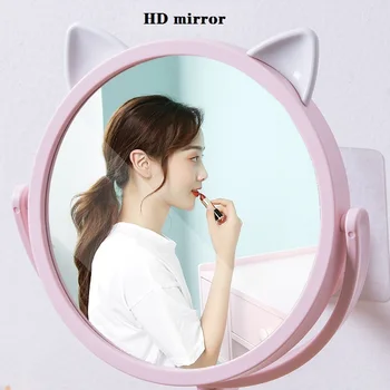 

Cartoon Cat Ears Make Up Mirror Traceless Paste Bathroom Waterproof Free Adjustment Rotating Dressing Dormitory Girls Mirror