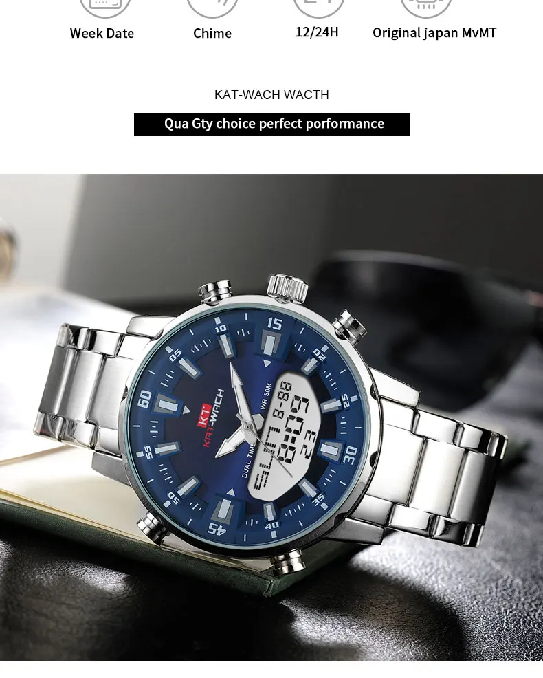 KAT-WACH Брендовые мужские часы спортивные цифровые часы мужские водонепроницаемые стальные военные кварцевые часы для мужчин наручные часы Relogio Masculino