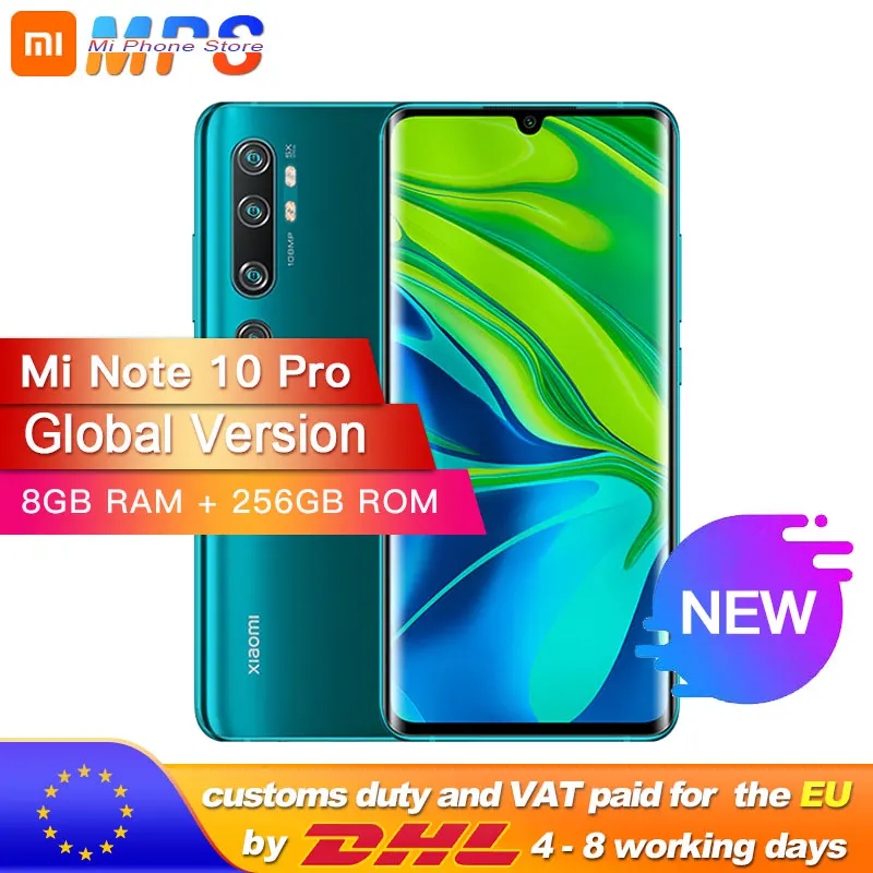  Global Version Xiaomi Mi Note 10 pro 8GB 256GB 108MP Penta Camera Smarphone 5260mAh Battery 10x Opt