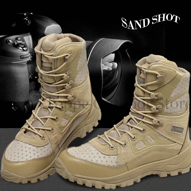 TOtrait Men Military Tactical Boots Outdoor Hiking Desert High-top Military Desert Climbing Sport Waterproof Shoes Ankle Boots - Цвет: Tan