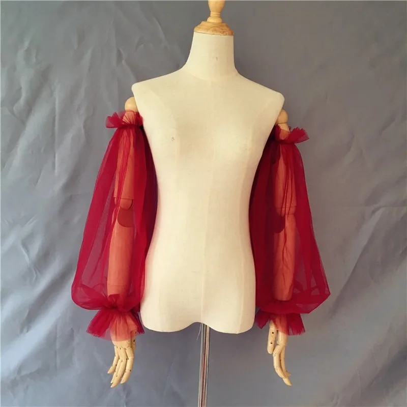Bridal Mesh Decoration Gloves Elbow Loose Style Horn Sleeve Perspective Wedding Accessories Bride Gloves Red wedding dress gloves,wedding sleeve accessories