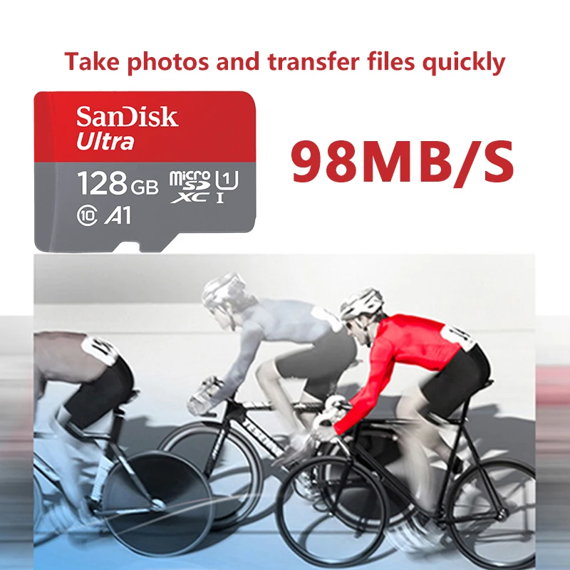 SanDisk Micro SD A1 слот для карт памяти 64 ГБ 128 ГБ 256 ГБ 4K C10 98 МБ/с. для ноутбука