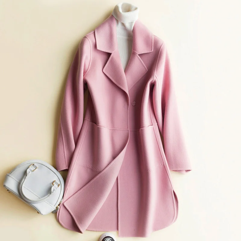 

Autumn winter new age double-sided cashmere coat womens medium long woolen jacket Slim 100% wool coats women's clothing