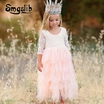 

Summer Ankle length Girl Dress 2020 White Backless Girls Teenage Princess Dress Irregular Tutu 2-8 Y Pink Children Dresses Pink
