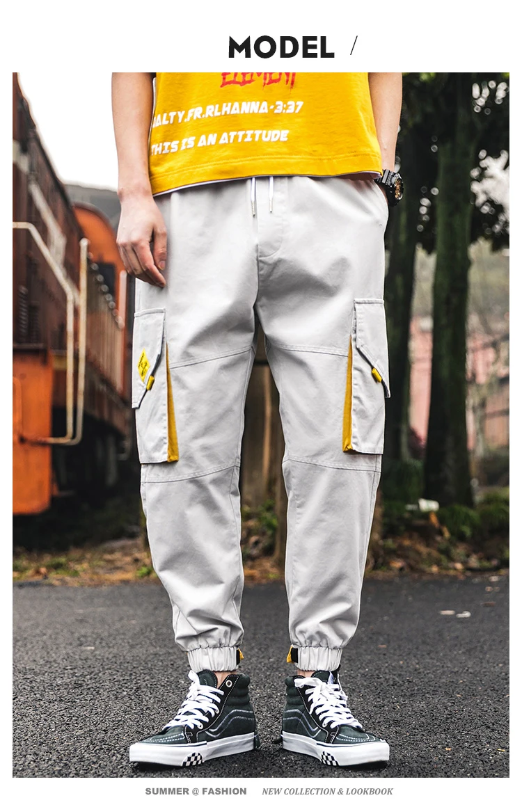 Men's casual pants new Korean fashion loose trousers large size wild pants pocket overalls beam feet solid color pants