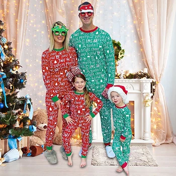 

Christmas Print Pajamas Set 2Pcs Set Comfortable Long Sleeve Top Elastic Waist Pants Parent-child Outfit 2020 Fashion Homewear