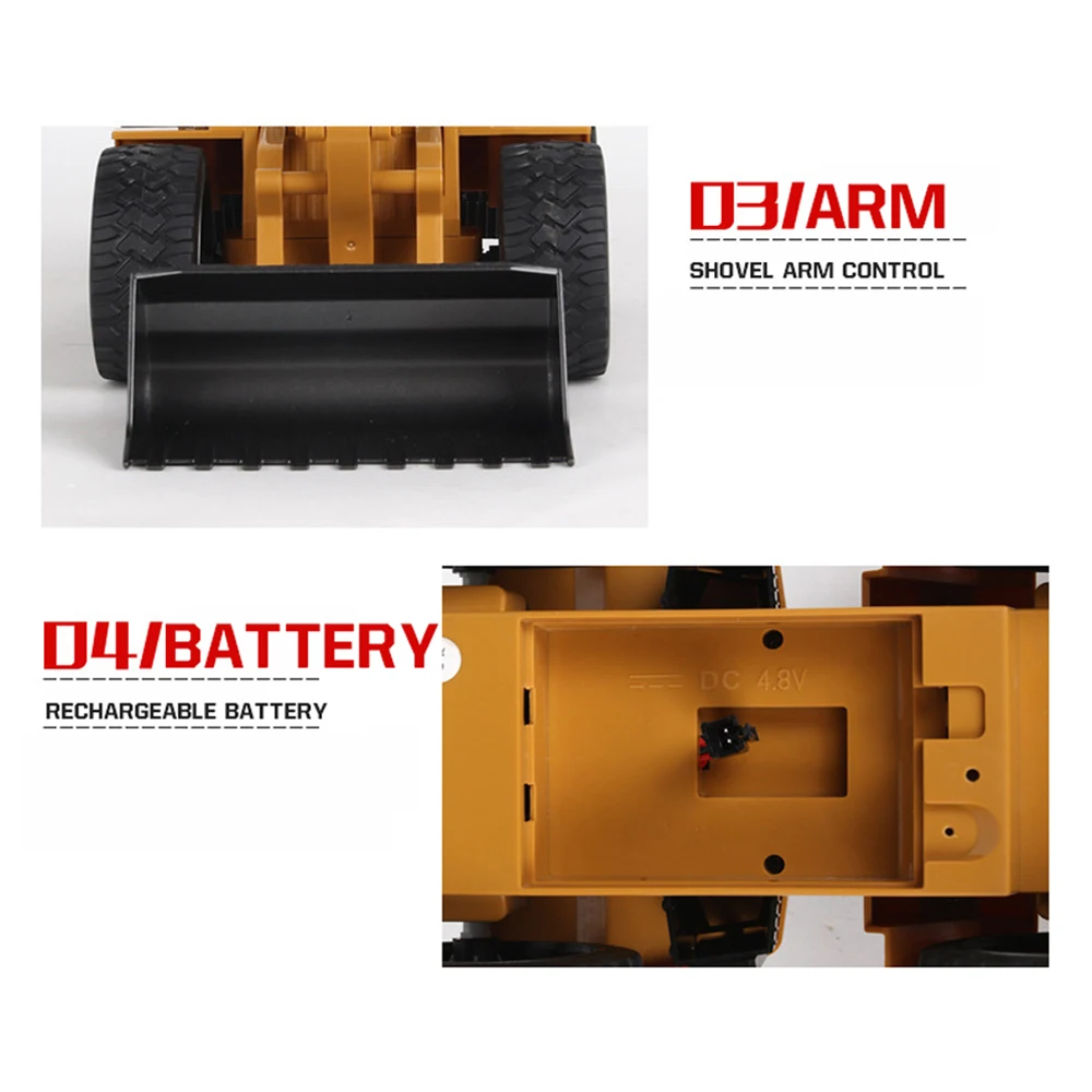 HUINA 1/18 RC Truck Bulldozer Car Alloy Tractor Model 2.4G Radio Controlled Car Engineering Cars Excavator Toys For Boys kid 4