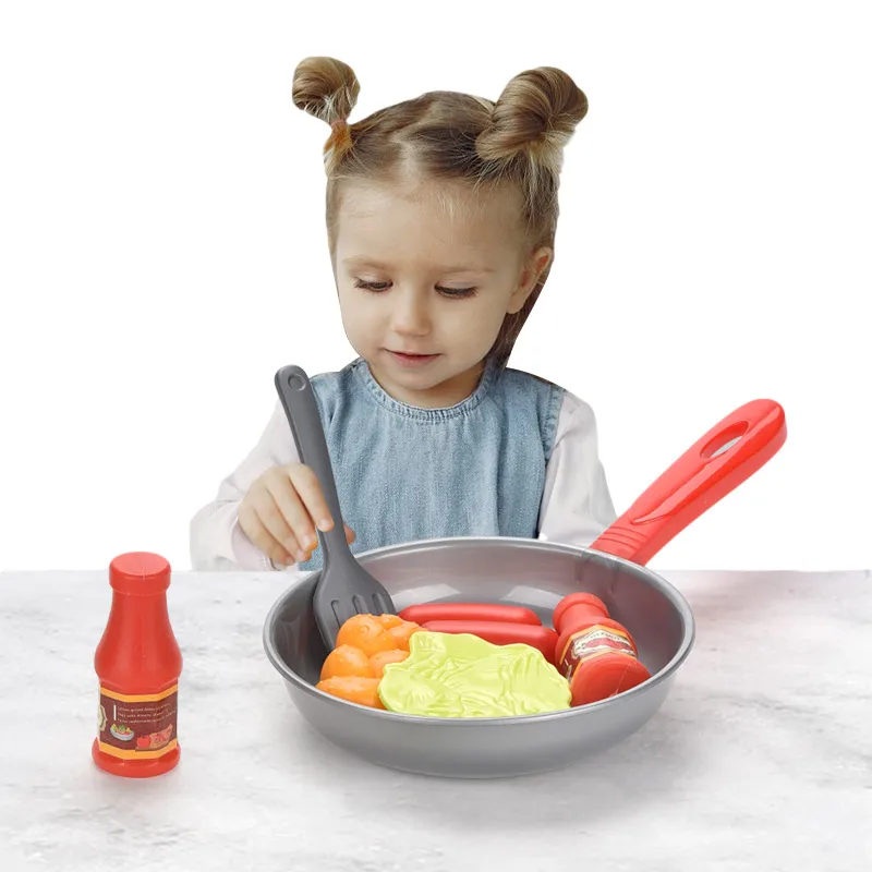 Children Kitchen Food Toys Simulation Frying Pan Vegetables Steak Bread Hot Dog Omelette Play Toy Set for Kids Girls Education - 4