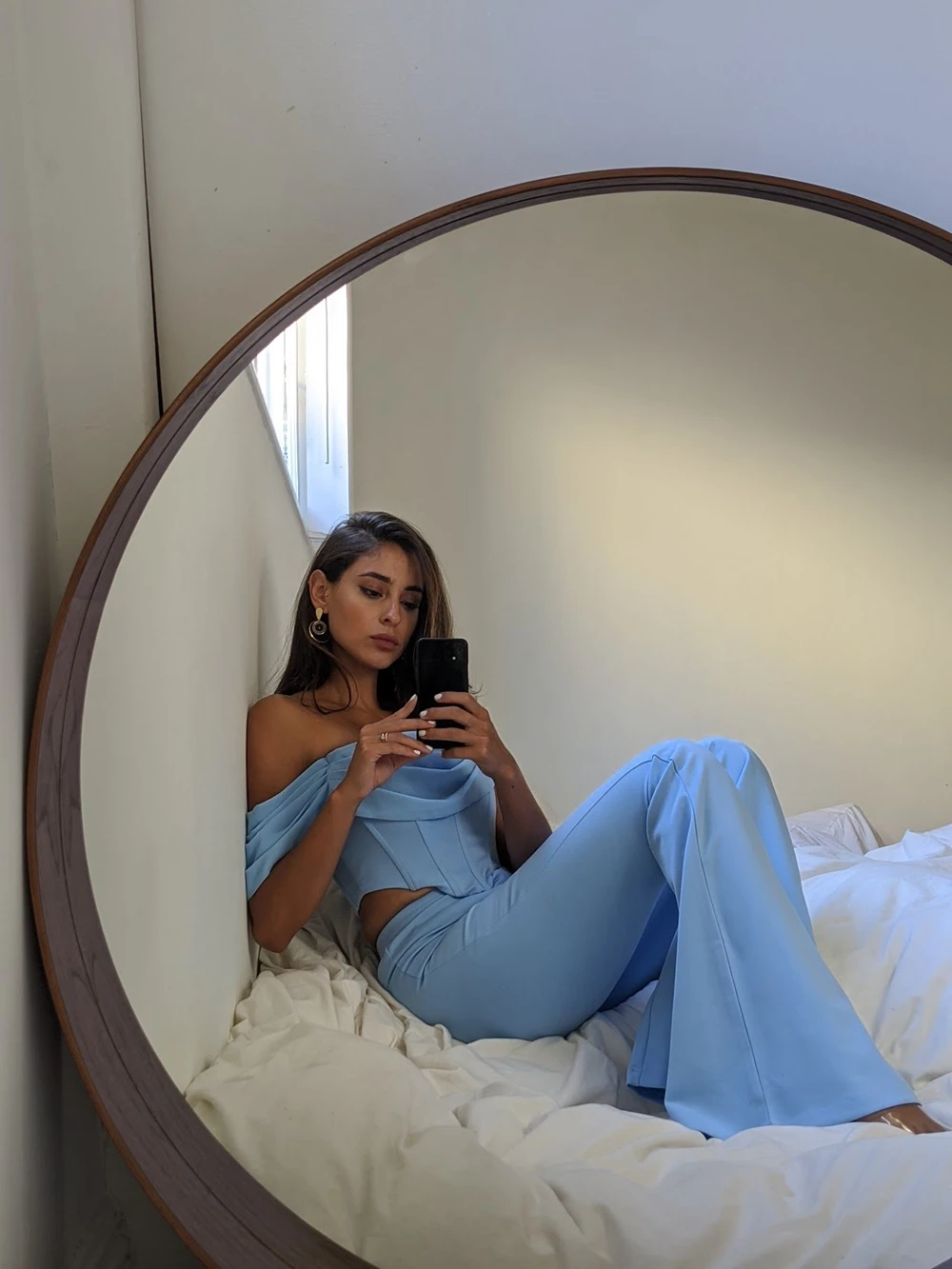 Deer Lady 2 Peice Set Women Summer 2020 Blue Crop Tops Bodycon High Waist Pants Long Wide Leg Pants Set Club Party