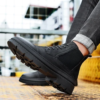 

Men's High Korean Version Of The Trend Shoes Autumn Winter Tide Shoes Men's Martin Boots High-Top Genuine Leather Casual Shoes