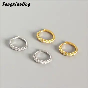 

Fengxiaoling 2019 New Real 925 Sterling Silver Geometric Multiple Zircon Hoop Earrings For Women Fashion Party Jewelry