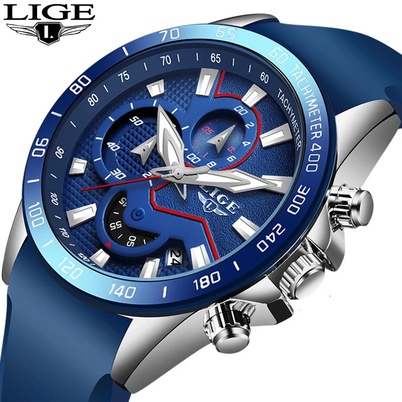 

Relogio Masculino 2019 New Mens Watches Top Brand LIGE Fashion Business Blue Silicone Quartz Watch Male Waterproof Chronograph
