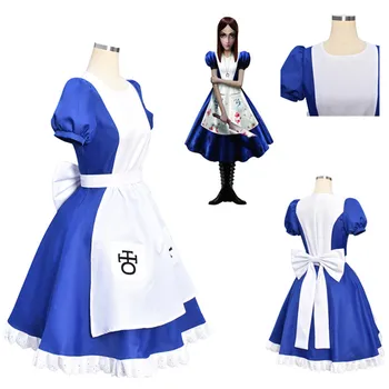 

Game Alice Madness Returns Alice Dresses Cosplay Costume Maid Dresses Apron Dress For Women Girls maid outfit apron dress