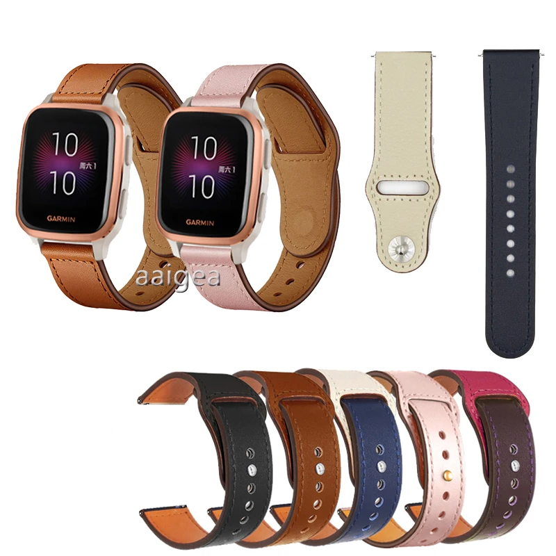 

20mm 22mm Genuine Leather Strap for Garmin Venu 3 / Venu Sq 2 / Vivoactive 4 3 / 245 645 55 255 265 / Active 5 Replacement strap