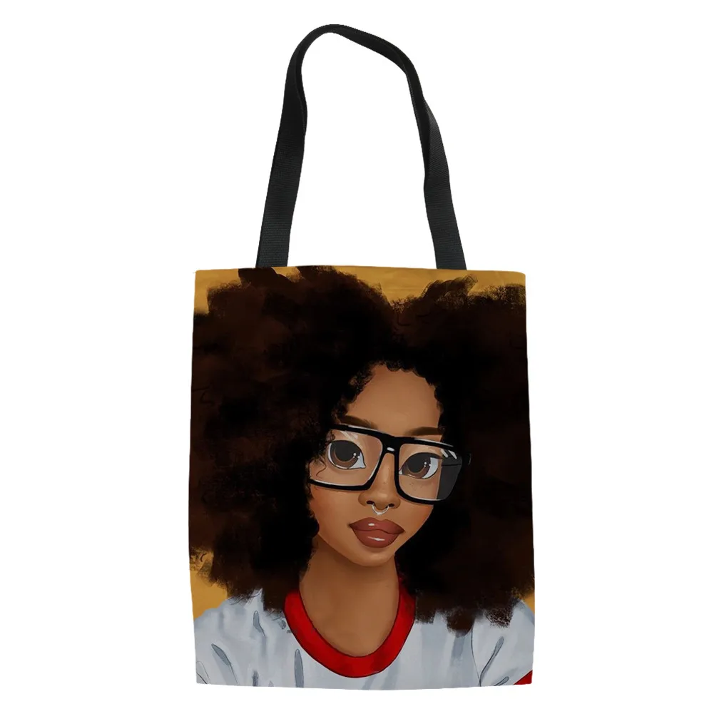 FORUDESIGNS/сумка через плечо для женщин, черная художественная африканская американская Холщовая Сумка для девочек, женские хозяйственные сумки, женская Экологичная сумка-шоппер, сумка - Цвет: YQ4054Z22