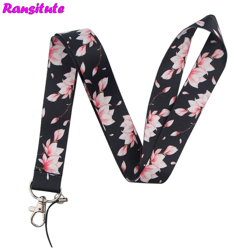 

Ransitute Cherry blossom neckband lanyard key ID card gym mobile phone strap USB badge holder DIY decoration R571