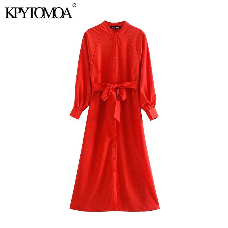KPYTOMOA Women 2020 Elegant Fashion Office Wear Buttons Midi Dress Vintage Long Sleeve With Belt Female Dresses Vestidos Mujer KPYTOMOA Women 2020 Elegant Fashion Office Wear Buttons Midi Dress Vintage Long Sleeve With Belt Female Dresses Vestidos Mujer