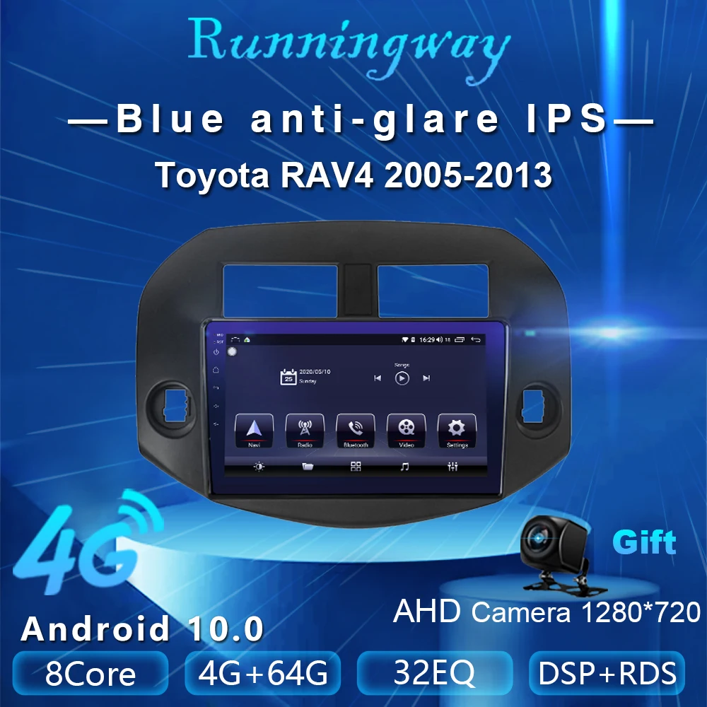 Runningway Android 10 0 5G автомобильный DVD для Toyota RAV4 2005 -2013 4G + 64G Автомобильный Радио